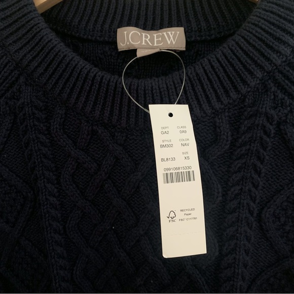 J. Crew Cotton Cable Knit Sweater Navy Blue XS - Picture 4 of 9